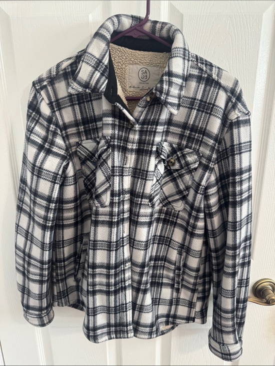 Sage Collective Jackets & Blazers - Black & White Plaid Sherpa-Lined Shacket